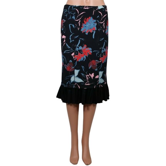 Suno Floral Pencil Skirt Knee Length Pleated Black Red Pink...